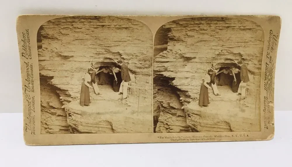Underwood & Underwood Stereoscope Card Fat Mans Delight Watkins Glen, N.Y. USA